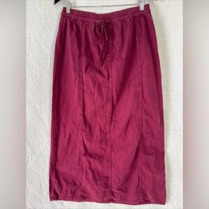 Vintage Nadia Maxi Skirt L Burgundy Cotton Panel Pull On Drawstring Made In USA